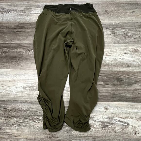 Lululemon Sunset Salutation Green Womens 10 Snakeskin Foldover Leggings - Picture 2 of 12